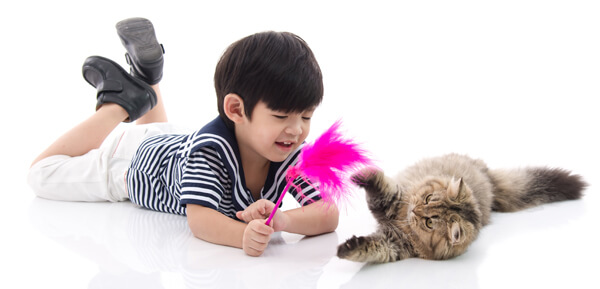 child with cat